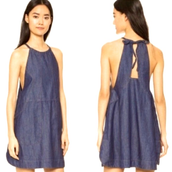 FREE PEOPLE, Halter Babydoll Dark Indigo Denim Dress, Size Small, NWT - Picture 1 of 15